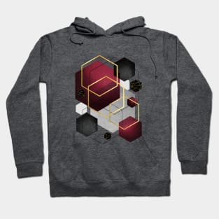 Geometric Hexagons in Red and Black Hoodie